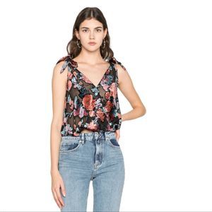FREE PEOPLE “Tied to You” Floral Velvet V-Neck Tie Shoulder Sleeveless Tank